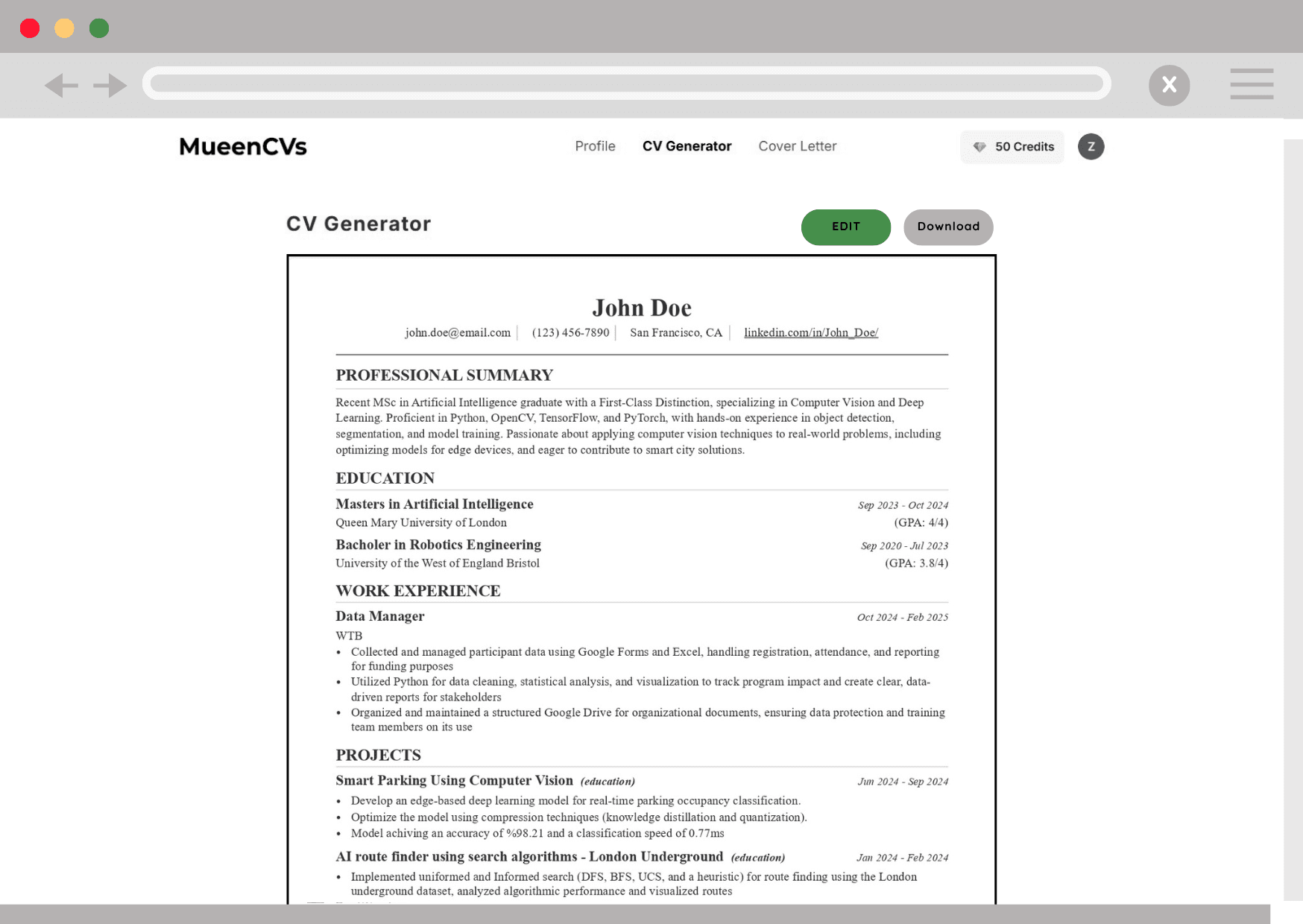 CV Preview Screenshot